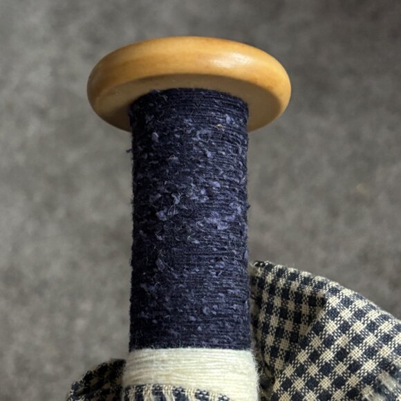 Ole Wooden Thread Spool Rustic Country Charm Candlestick Gingham Red White Blue - Picture 7 of 7